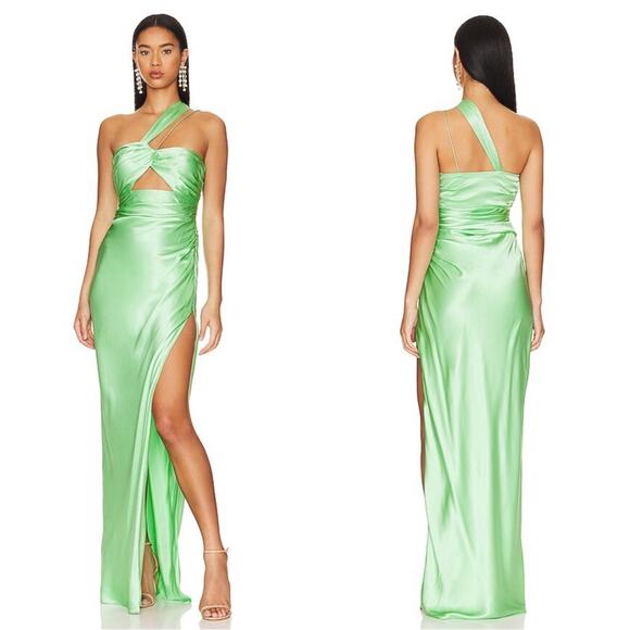 The Sei Asymmetrical Bandeau Silk One Shoulder Mint Green Maxi Gown Size 4 - Picture 1 of 11
